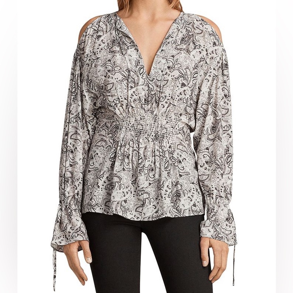 All Saints Lavete Paisley‎ Cold Shoulder Top size XS